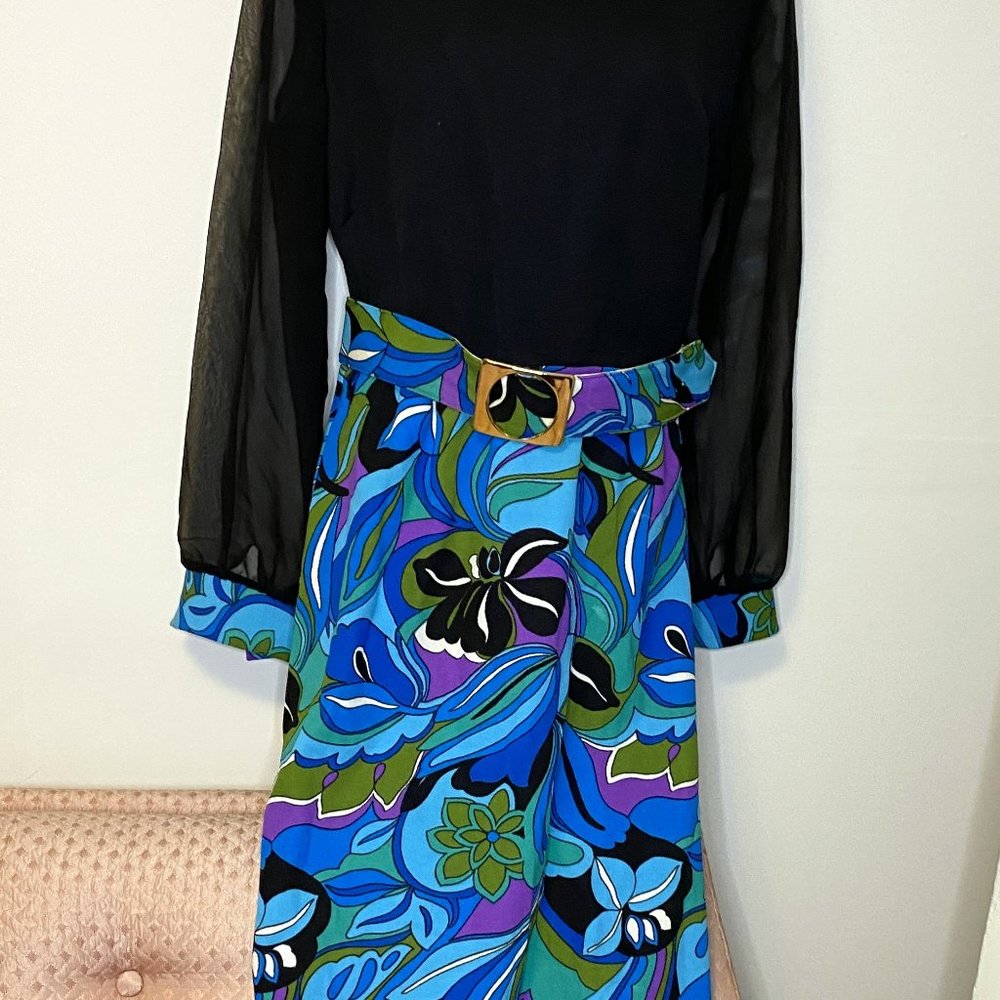 Vintage Groovy Black and Paisley Maxi Dress